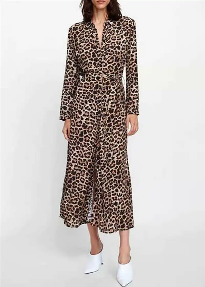 long sleeve maxi leopard dress