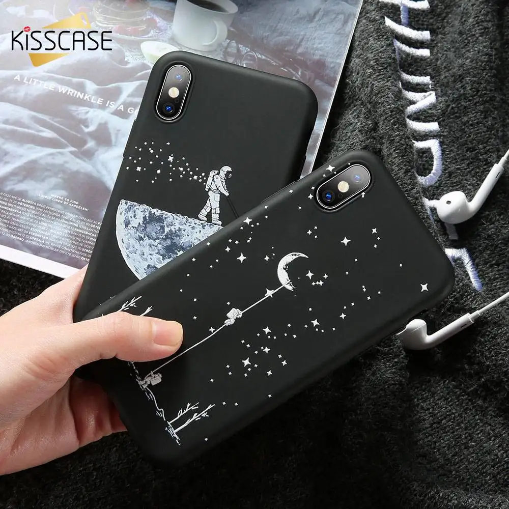

KISSCASE Soft Space Cases For iPhone X 7 8 6 6S 7SPlus Planet Moon Star Case For iPhone XR XS MAX Protective Silicone Cover Capa