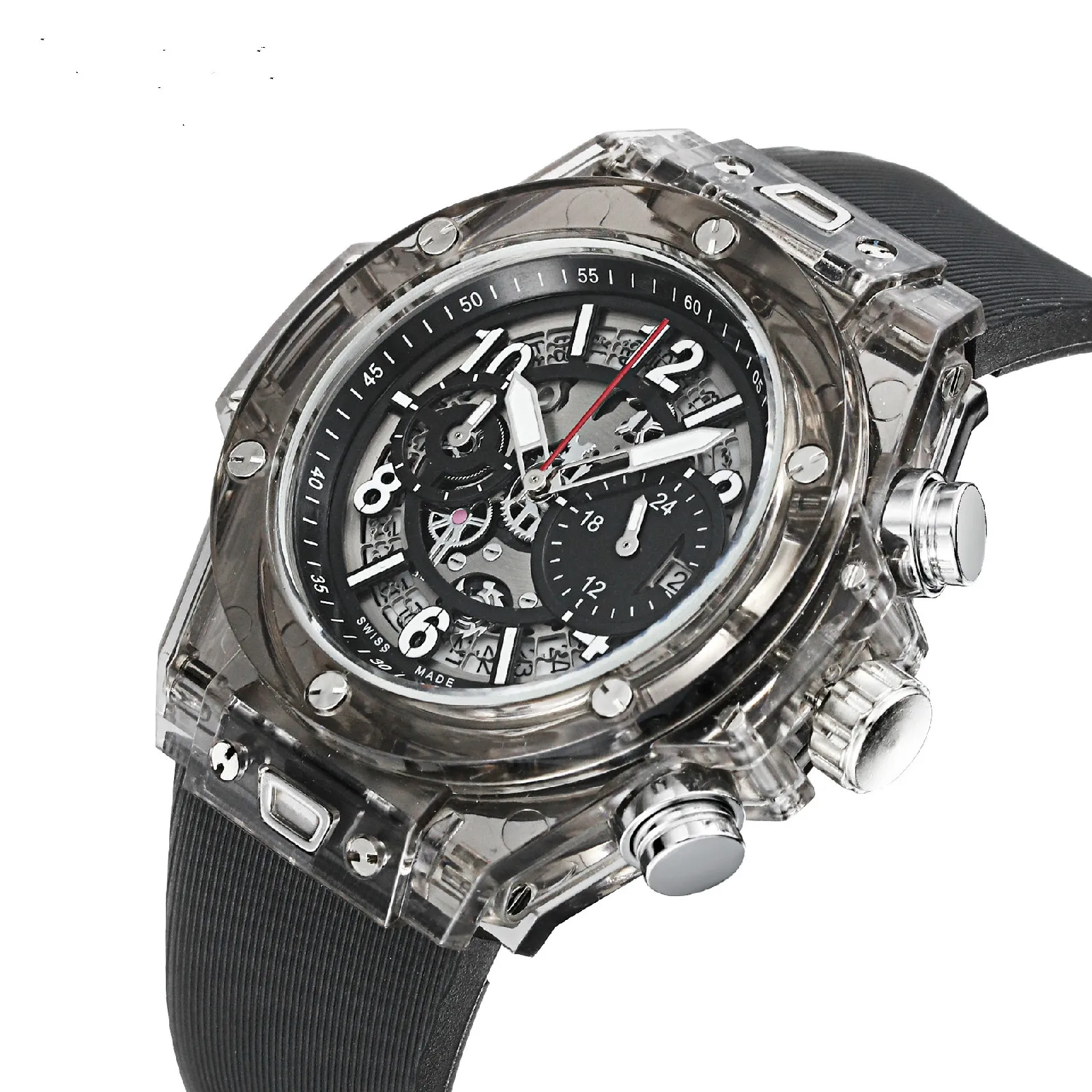 

Fashion men's sports watch silicone belt simple transparent multi-function calendar waterproof sports men's quartz watch