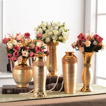 

European Plating Ceramic Vase Ornaments Gold Wire-drawing Diamond Vase Ceramic Ornaments Wedding Home Living Room Display Vase