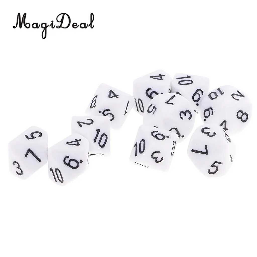 MagiDeal 10 шт. кубиков D10 многогранные кубики для игр Белый День рождения подарок Паб