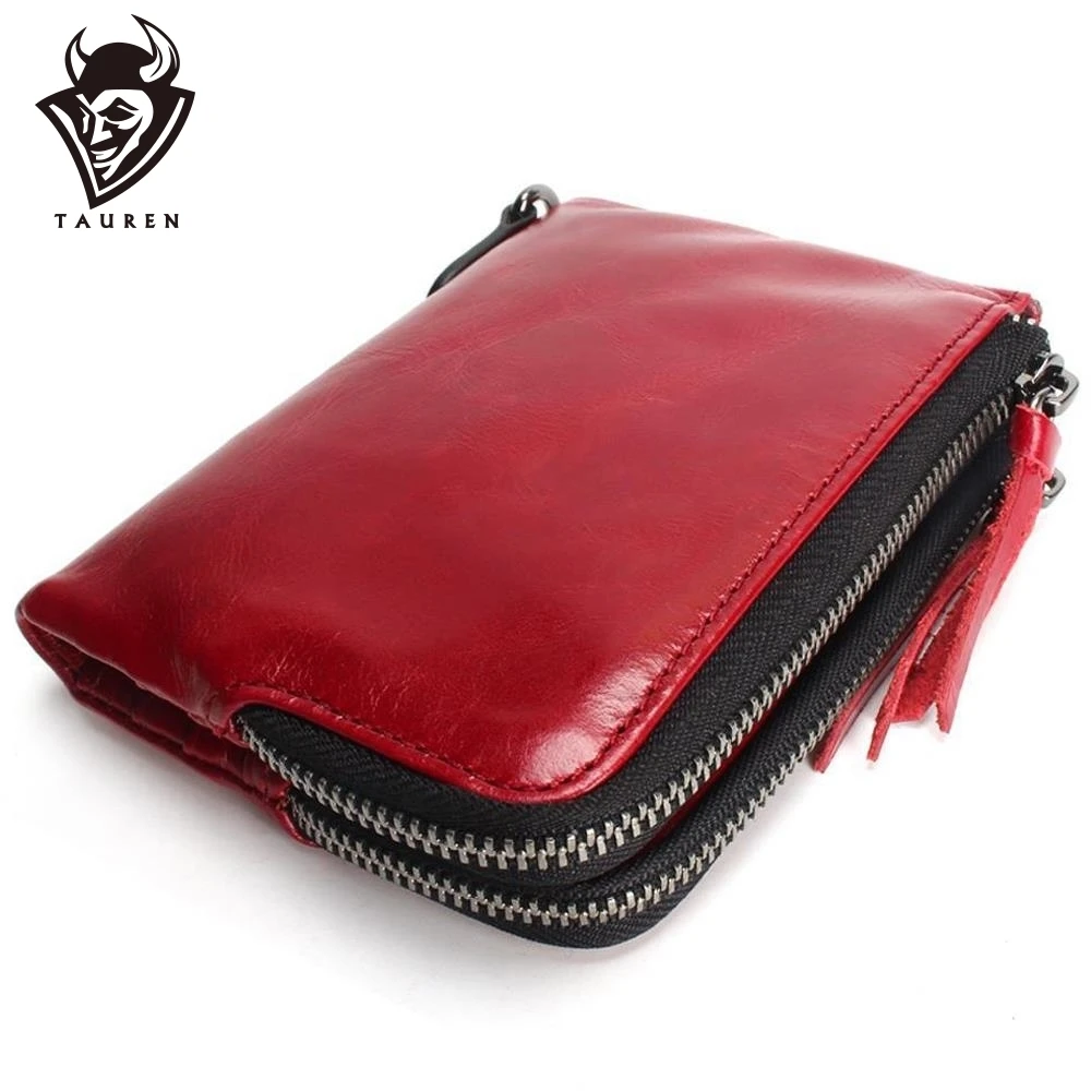

2017 New TAUREN Cute High Quality Genuine Leather Women Mini Wallet Oil Wax Leather Coin Purse Coin Zipper Credit Card Holder