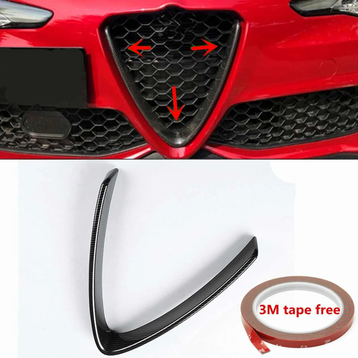 

High quality Car Styling Carbon Fiber Front Grill Outline Trim Cover Overlay Styling for Alfa Romeo Giulia 2016 2017 2018