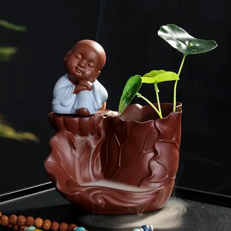 

Purple Clay Backflow Incense Burner Smoke Waterfall Stick Incense Holder Ceramic Little Monk Aromatherapy Censer Home Decor