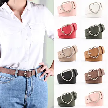 

New Fashion Women Ladies Metal Heart Buckle Belt Faux Leather Jeans Dress Waist Band Belts Stylish Female Belts