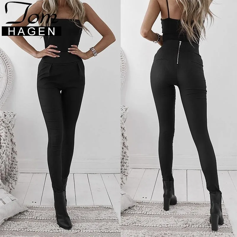 

Autumn Winter Fashion Sexy Black Back Zipper Pu Leather Pants Capri Women Skinny High Waist Trousers Club Slim Pants Bottom