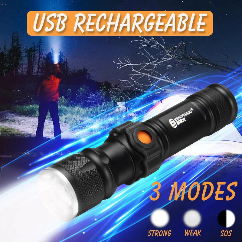 

LED Rechargeable Zoom Flashlight Linterna Torch Waterproof Outdoor Camping Powerful Led Flashlight Work Spot Light Hand Lamp