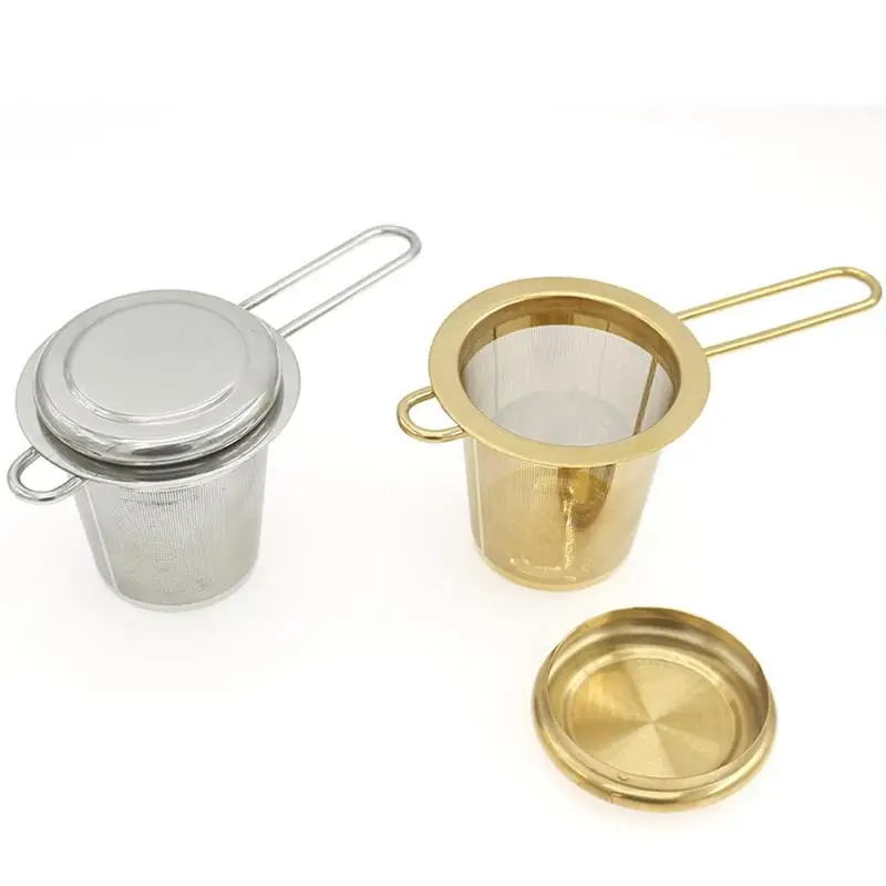 Складной фильтр для чайника из нержавеющей стали с крышкой, ситечко для заваривания чая, фильтр для заварки зеленого чая
