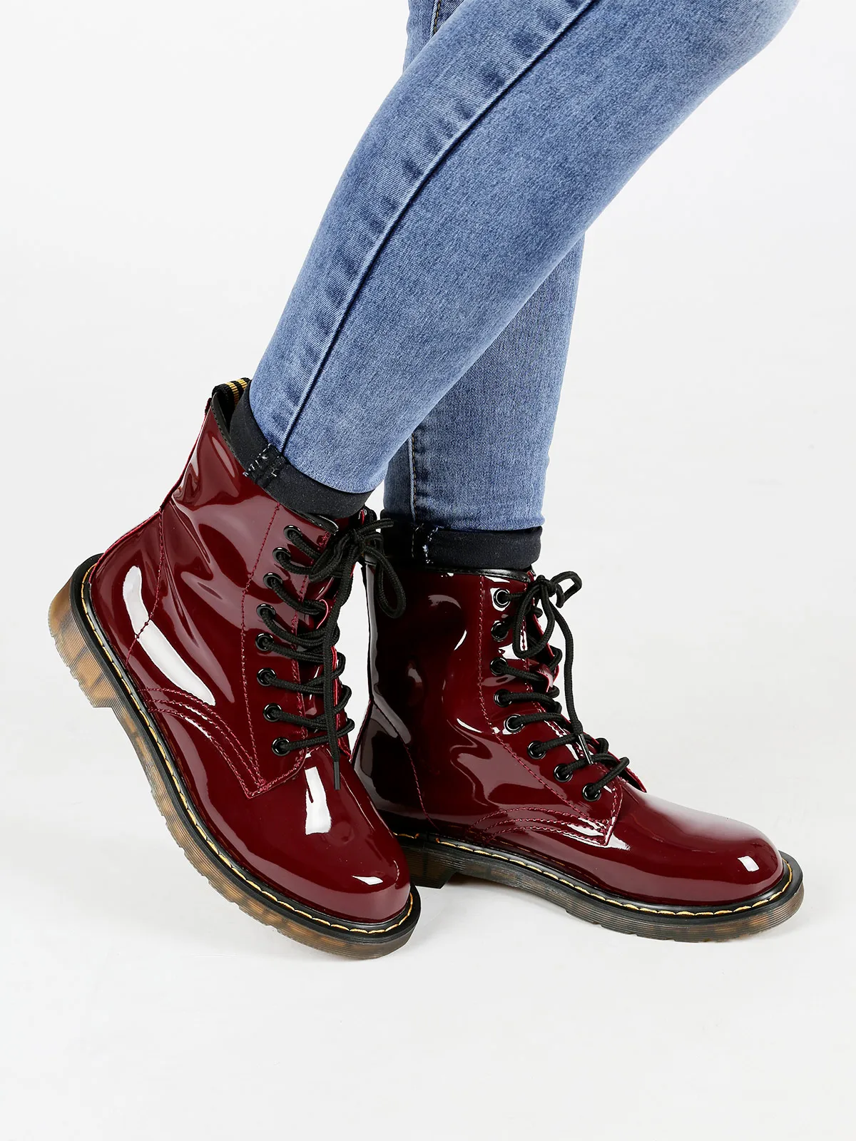 Combat Boots patent leather redin Ankle Boots from Shoes on Aliexpress