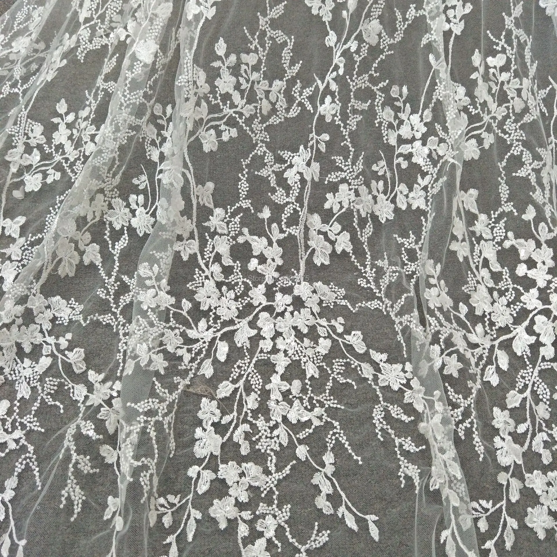 

Fashionable ivory lace fabric tulle lace fabric bridal lace fabric with sequins sell by yard