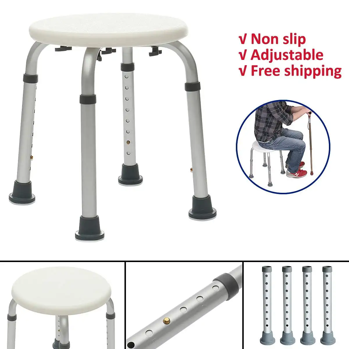 

Shower Chair Bath Seat Adjustable Medical Safety Aluminum Stool Seating Toilet Shower Chairs Kids Bed Shower Chair
