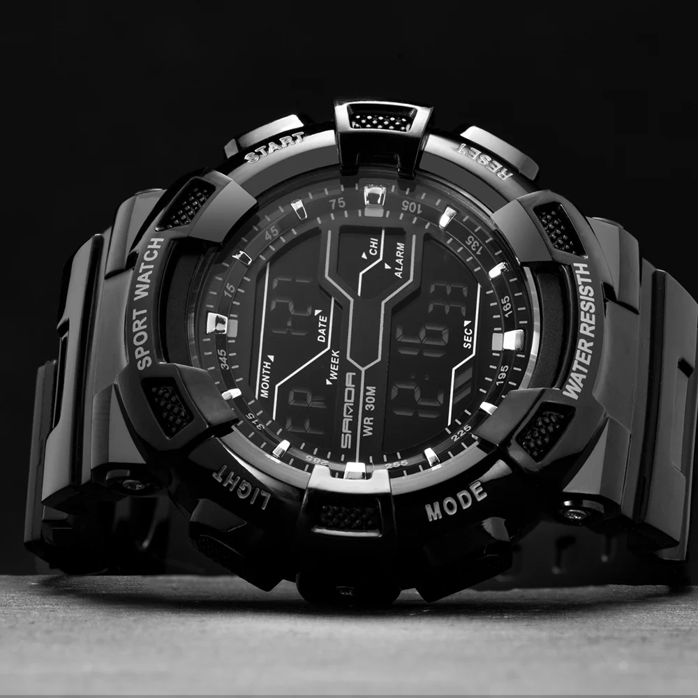 SANDA новые мужские часы спортивные цифровые часы светодиодный дисплей водонепроницаемые часы