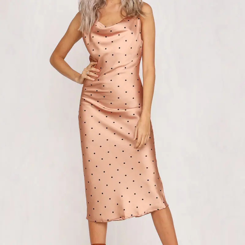 

new Fashion Womens Strappy straped slip Plunge Bodycon slim dots Dress Ladies elegant Evening Party cllubwear summer Satin Dress