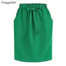 Сезон: весна–лето элегантные миди-юбки Женская деловая юбка-карандаш хлопок эластичный облегающий талию, бедра юбка с бантом зеленый