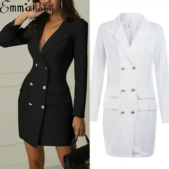 

Women Foraml Long Coats Bodycon Lapel Blazer Double Breasted Long Sleeve Work Office Work Dress