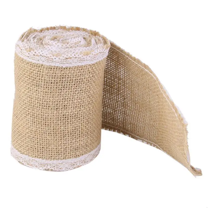 

DIY 3M*10CM White Lace Edged Floristry Wedding Party Decor Craft Natural Vintage Jute Hessian Burlap Ribbon Rustic Weddings