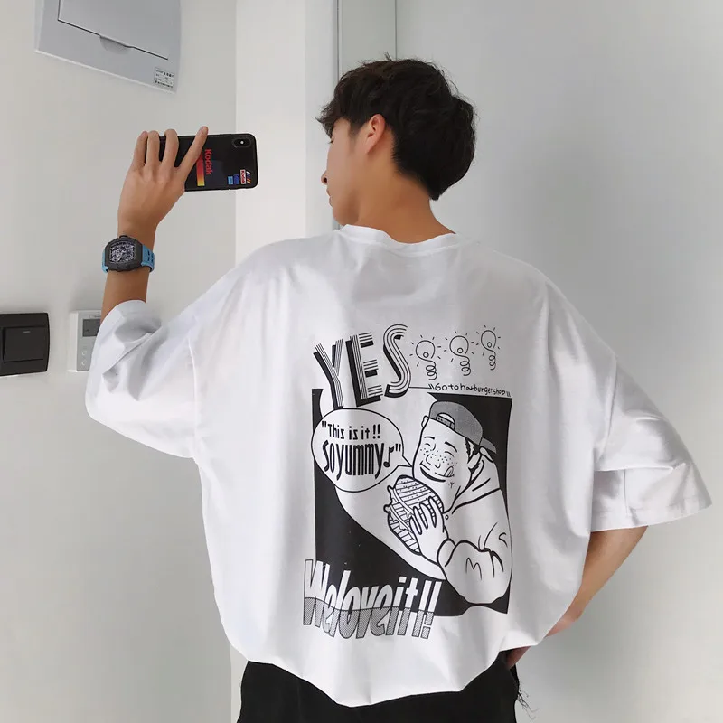

Men's T-shirt 2019 summer new versatile printed slim T-shirt loose casual short-sleeved round collar youth men's wear