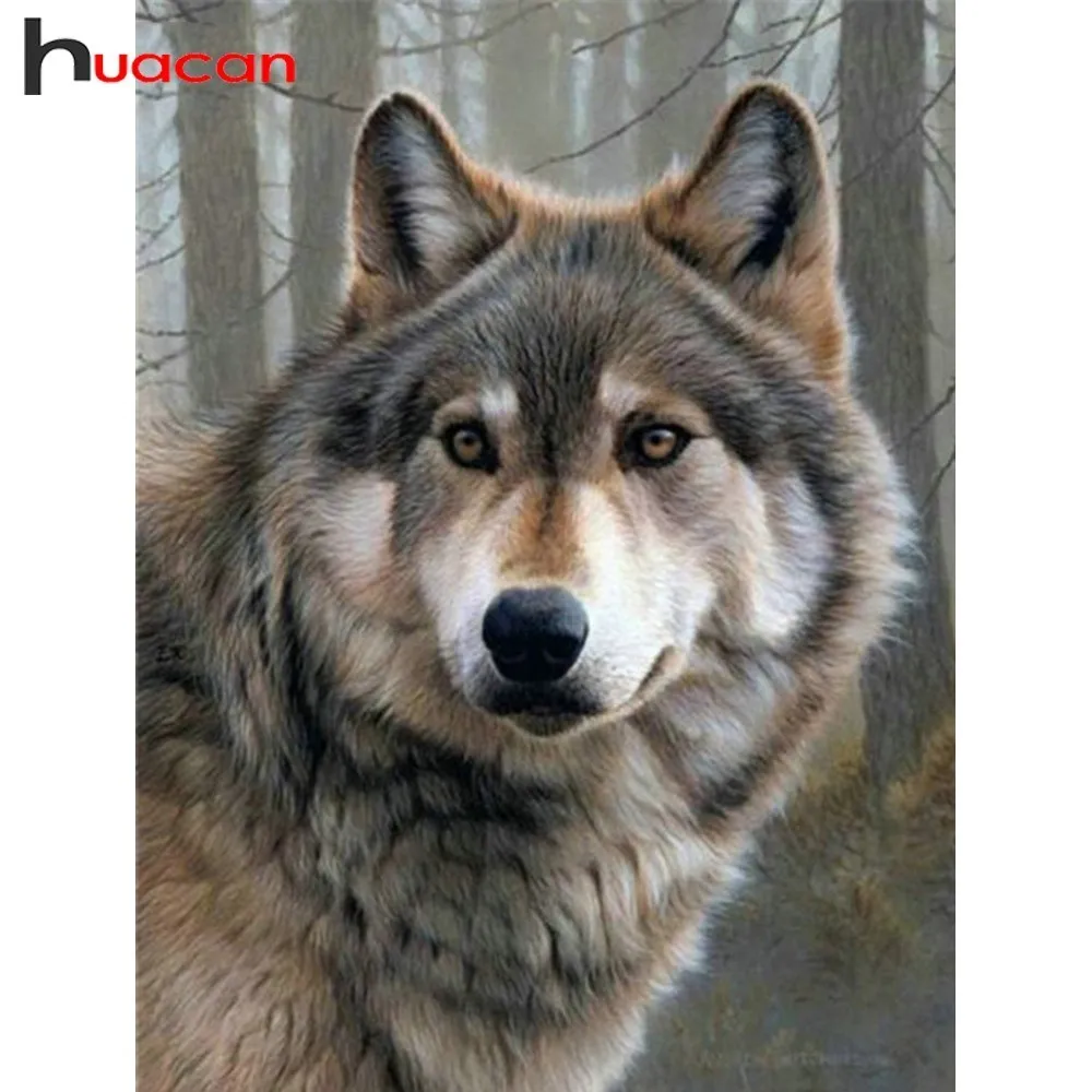

Huacan Diamond Mosaic Wolf Pictures By Rhinestones Diamond Painting Full Drill Square Animal Diamond Embroidery Beadwork