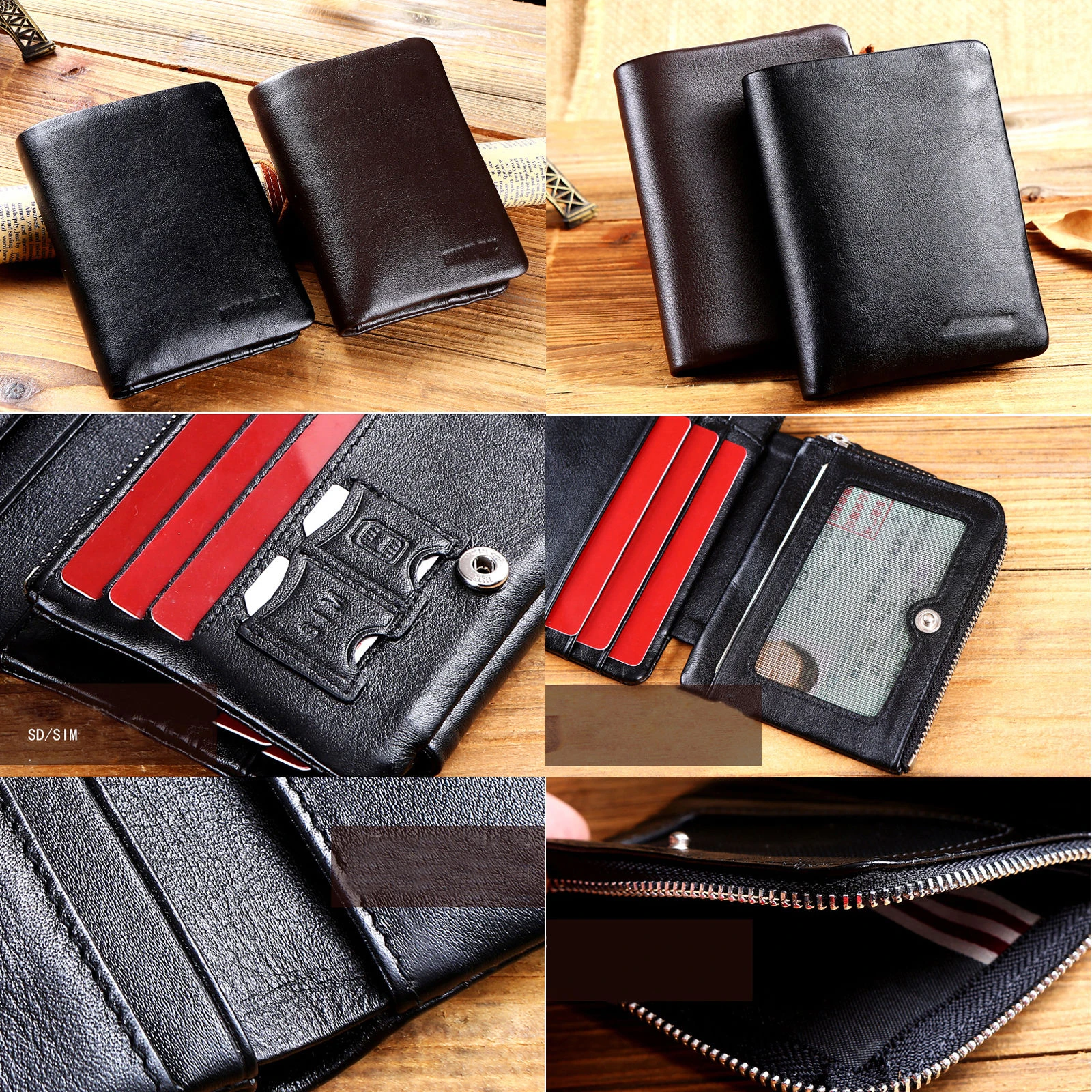 Luxury High Quanlity Mens Wallet Quality Leather Boutique Trifold Zip