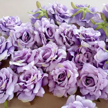 

10PCS Artificial Flowers Head 10 cm For Wedding Decoration DIY Wreath Gift Box Floral Silk Party Design Flowers purple
