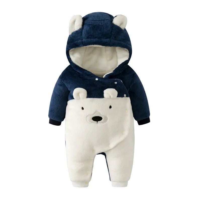 Модные зимние детские комбинезоны для малышек детский мультяшный медведь узор теплая верхняя одежда мягкие цельнокроеные боди мальчиков