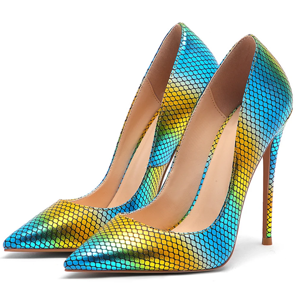Women Snakeskin Thin High Heel Pointed Toe Party Wedding Stiletto Pumps