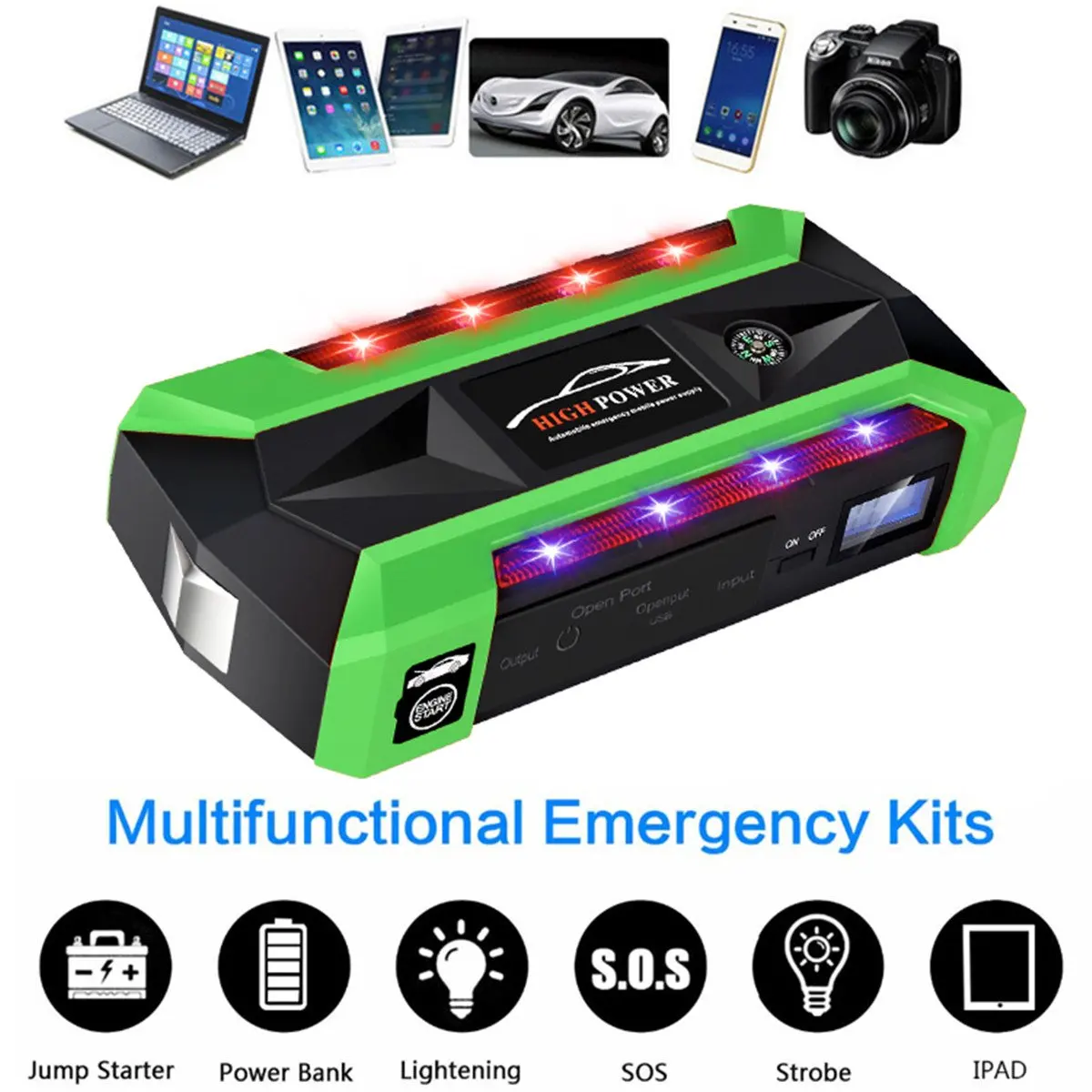 

89800mAh 4 USB 600A Car Jump Starter Car Emergency Start Power With Safety Hammer Rescue Pack Battery Charger