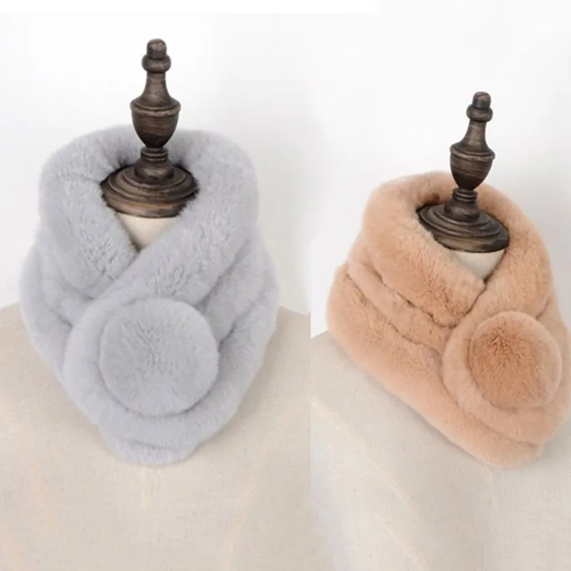 Women Winter Fashion Plush Rex Rabbit Hair Scarf Lady Thicken Fur Collar Neck Warmer