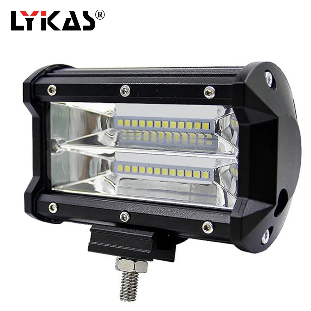 LYKAS 5 дюймов 72 Вт внедорожный светодиодный рабочий светильник бар светодиодные противотуманные светильник s для грузовых автомобилей SUV ATV 4x4 4D луч белого и желтого цвета 12v 24v