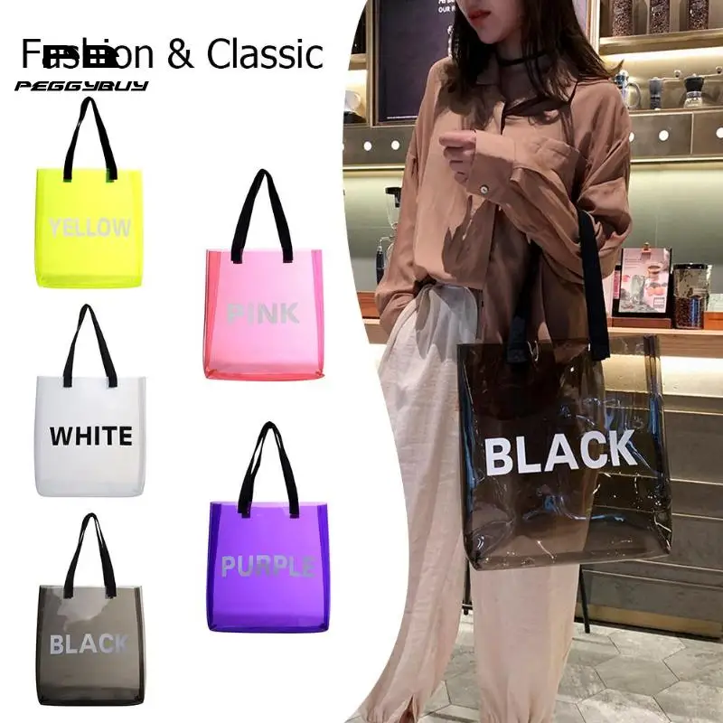 

Transparent Jelly PVC Shopping Totes Women Shoulder Beach Travel Handbags Environmentally Storage Bags Large Waterproof Totes