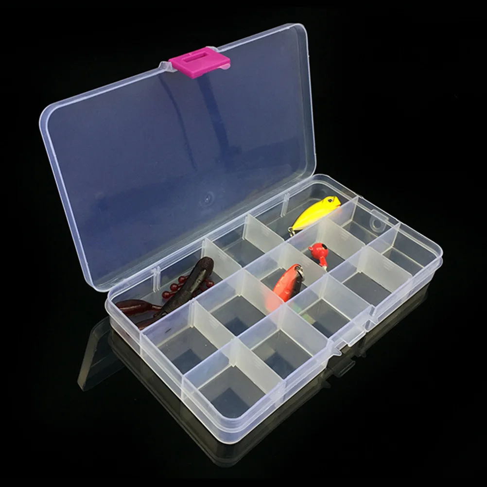 

15 Slots Adjustable Plastic Fishing Lure Hook Tackle Box Storage Case Organizer
