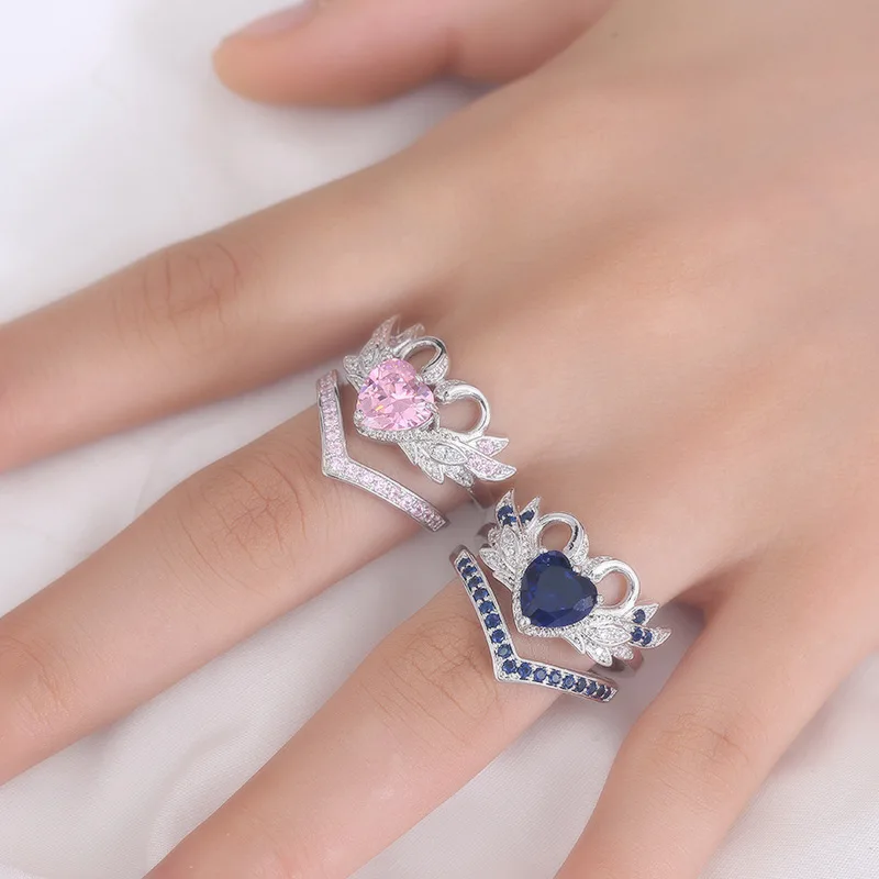 Women Engagement Wedding Ring Silver Alliance Paired Swan Heart Cubic Zircon Micro Paved Female Ring Band Party Jewelry DDR015