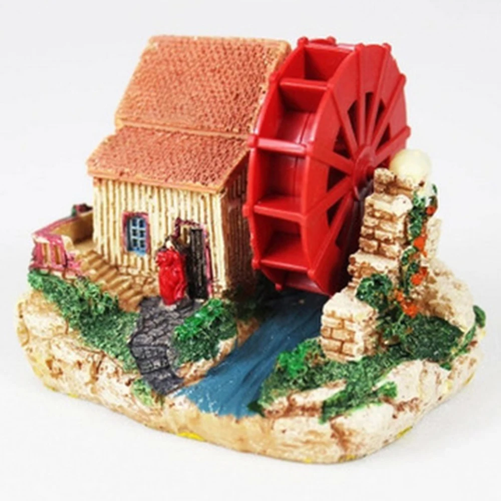 

Fish Tank Landscaping Ornamental Waterwheel Cabin Simulation Air Bubble Stone Resin Aquarium Decoration