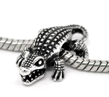 

10Pcs Silver Color Crocodile Beads Fit Charm Bracelet 25x16mm (B14850)