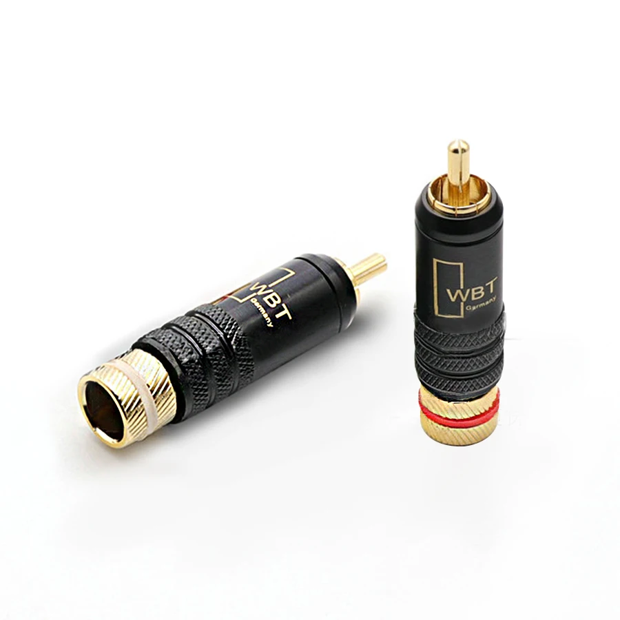 

4pcs/Lot New Gold Plated Copper RCA Plug Durable RCA Connector Screws Soldering Locking Audio Video WBT Plug 53mm*13mm