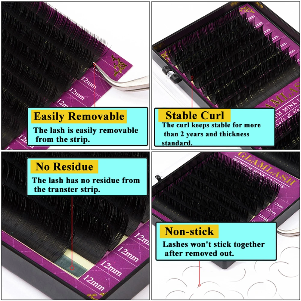 GLAMLASH Дешевые 16 рядов JBCD Curl Synthemic норковые шелковые ресницы для наращивания профессиональные натуральные мягкие Индивидуальные Накладные ресницы