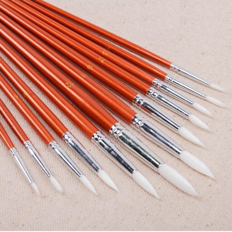 

12Pcs/lot Round Shape Nylon Hair Wooden Handle Paint Brush Set For Art School Watercolor Acrylic Painting Supplies