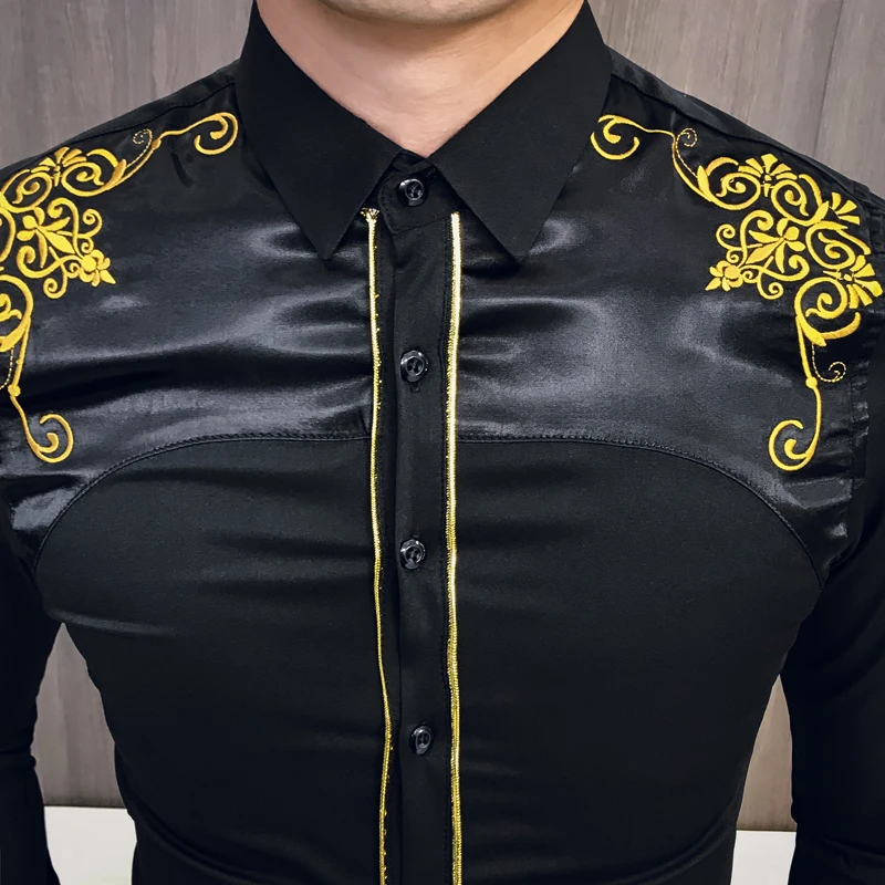 

Luxury Korean Shirt Men Kemeja Pria Spring Embroidered Slim Fit Long Sleeve Shirt Men Social Club Prom Shirt Camisa Masculina