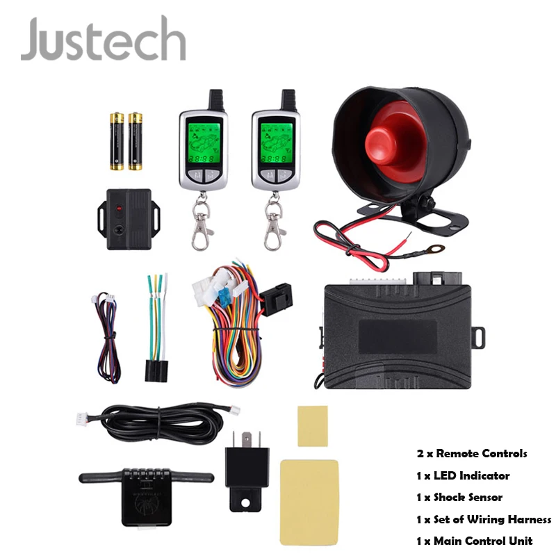 

Justech 2-Way LCD Remote Start Car Alarm Keyless Entry Security System Central Door Lock Automation ACC Tailgate Trigger Alarm