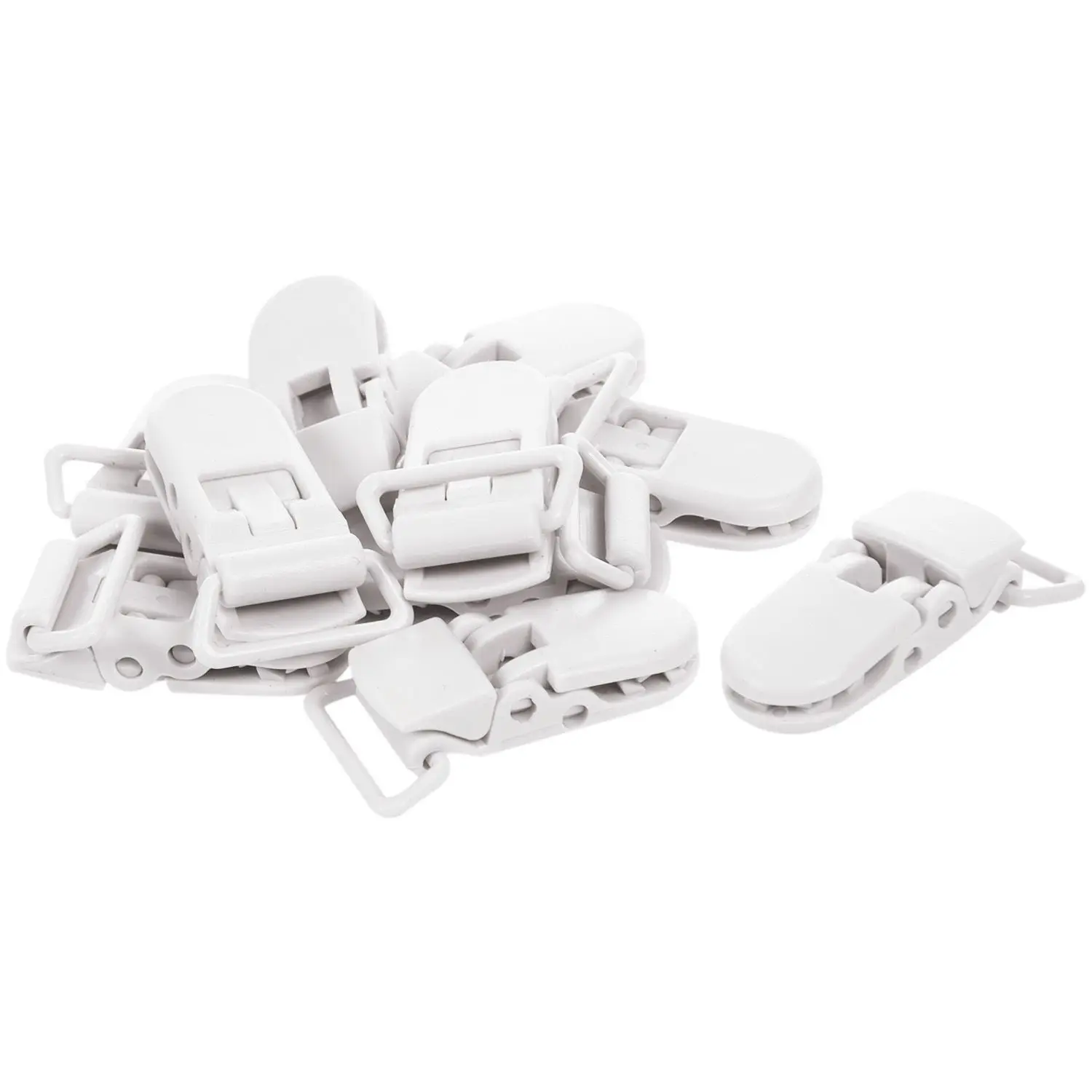 

50 pcs Pacifier clip suspender strap white plastic clip