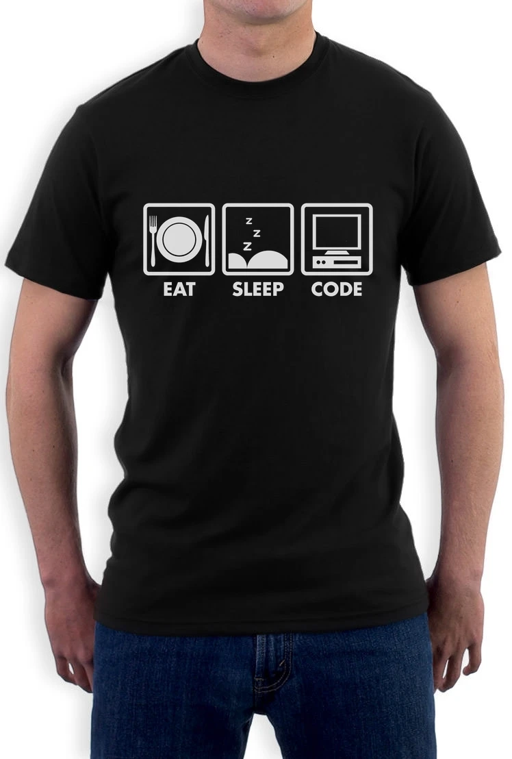 

Designer Tee Shirts Summer Eat Sleep Code Funny Programmer Coder Coding Geek O-Neck Men Short Sleeve Funny T Shirt