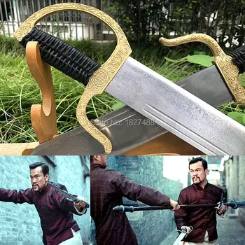 

Hand-Carving Brass HandGuard Chinese KungFu Double Knife Damascus Steel Blade Sharp Cut Tree WuShu Yong Chun Battle Dao Sword