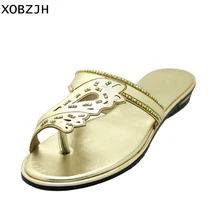 купить! XOBZJH Женская Обувь 2019 Новые Плоские Сандалии Роскошные Сандалии Rhinestone Шлепанцы Женские Лучший!