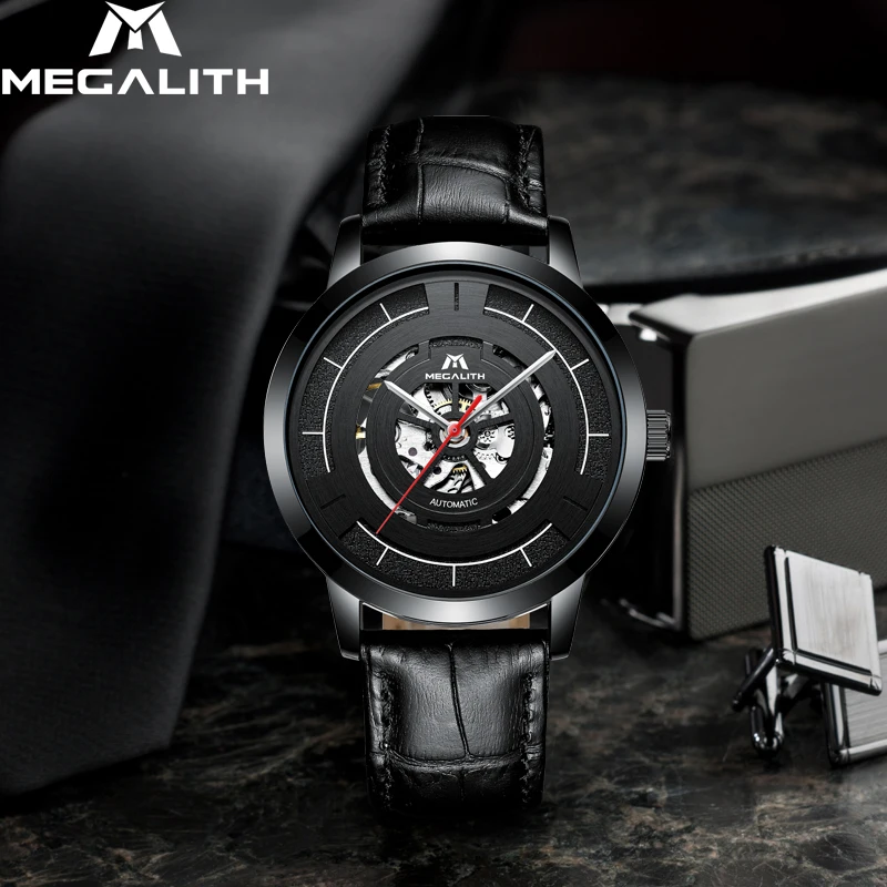 

MEGALITH Business Casual Automatic Mechanical Watch Men Waterproof Men Watch Leather Strap Clock For Male Relogio Masculino