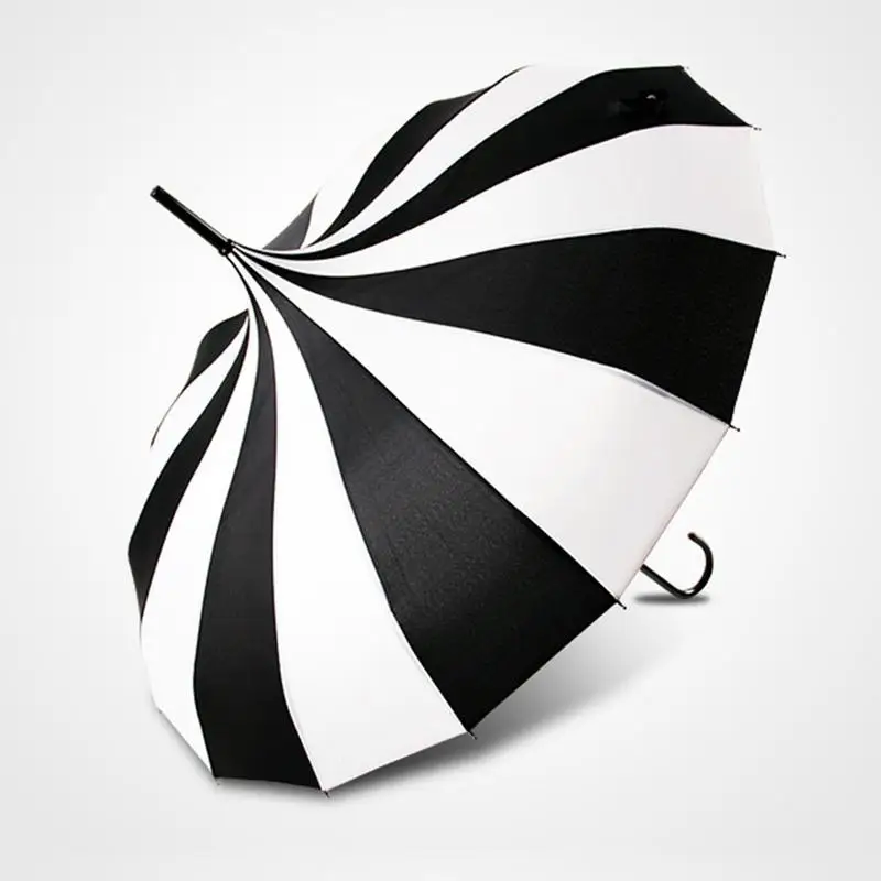 Новые Классические Черный и белый зонтик Для женщин большой ложки с длинной ручкой, в готическом стиле, Классическая ветрозащитная башня, пагода Стиль
