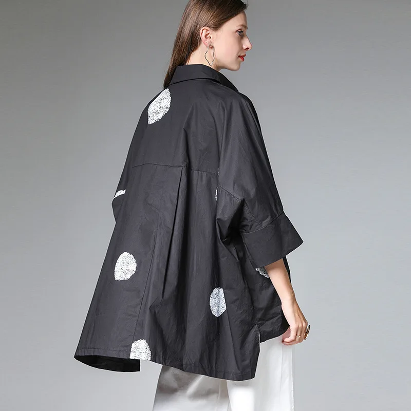  LANMREM 2020 Summer Clothes For Women New Loose Fashion Pure Cotton Printing Bat Sleeve Shirt Casua