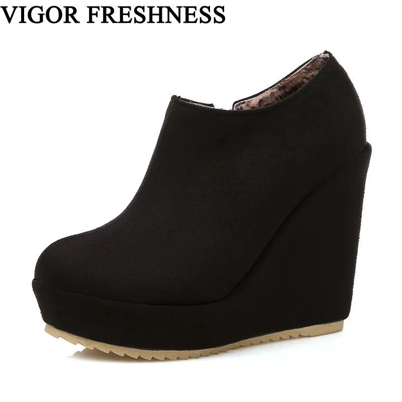 VIGOR/свежая обувь на платформе; женские туфли-лодочки на танкетке 11 см; сезон осень; Женская Весенняя обувь; зимняя обувь; туфли-лодочки, увеличивающие рост; MY40