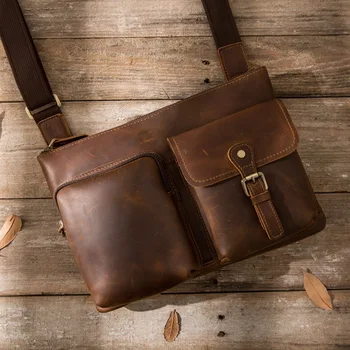 

Messenger Bag Men Genuine Leather Men's Shoulder Bags Cowhide Casual Crossbody Bags Crazy Horse Men Bag for Male