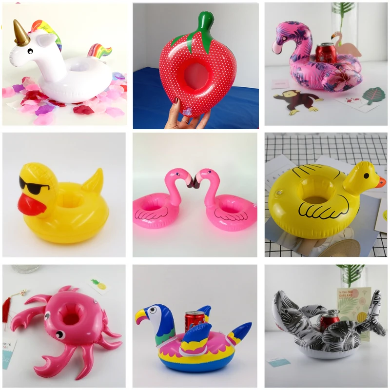 

12 Styles Mini Cute Fanny Toys Red Flamingo Float Inflatable Drink Cup Holder Swimming Pool Bathing Beach Party Kids Toy Boia,Q
