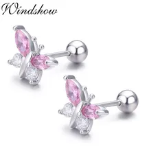 Bonito Prata Esterlina 925 Borboleta Rosa CZ Screw Voltar Brincos Do Parafuso Prisioneiro Para As Mulheres Criança Crianças Meninas Jóias Aretes Orecchini Aros(China)
